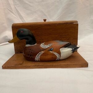 Vintage Davidson-Uphoff Wooden Mallard Duck Decoy Box with Lid - Glass Eyes!